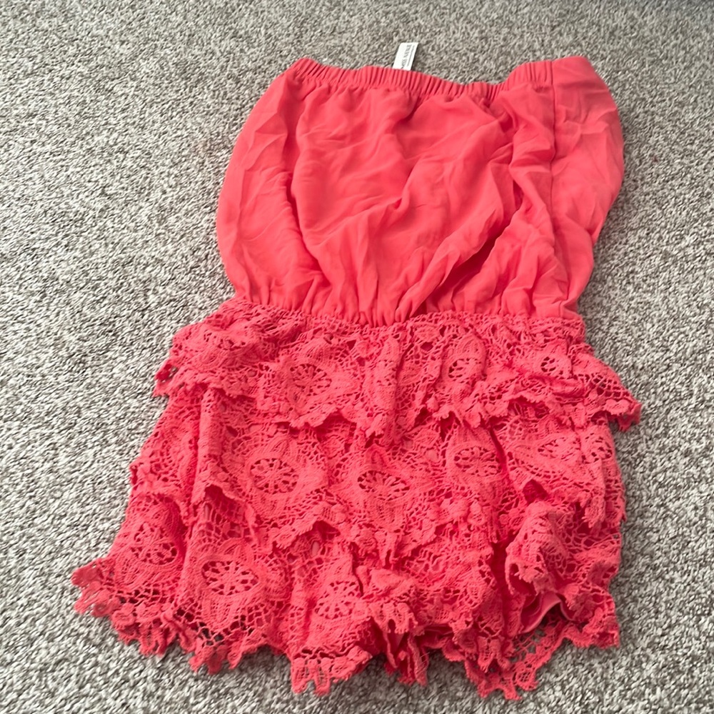 Coral shorts romper